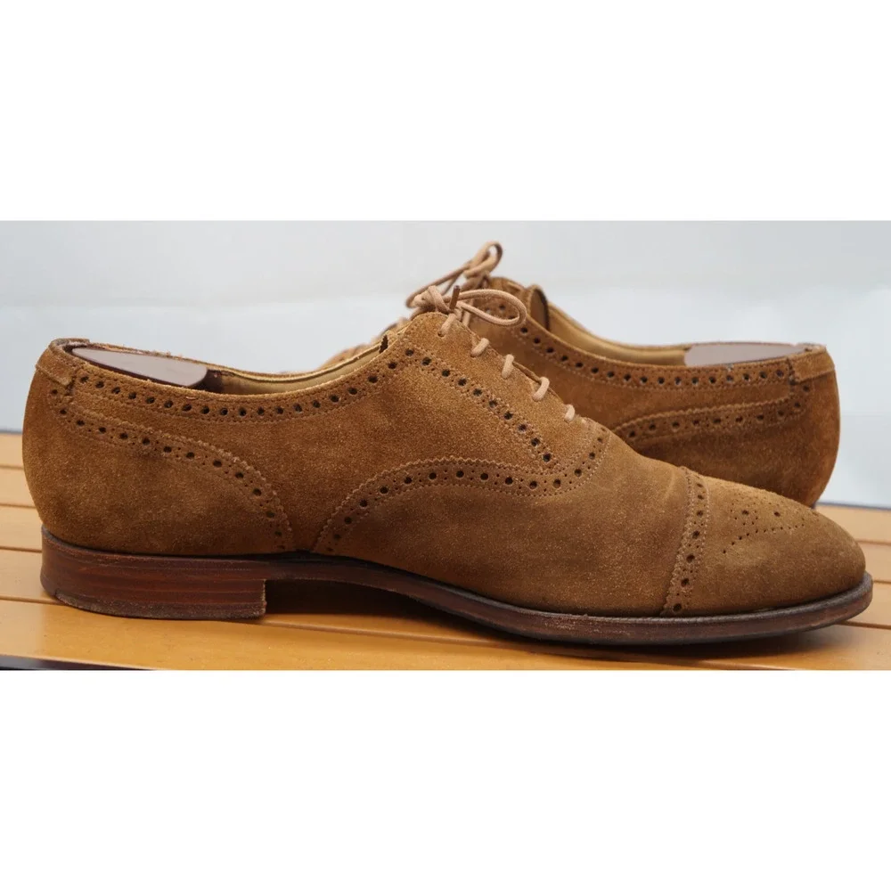 Crockett & Jones Winchester Tan Brown Suede Brogue Oxford UK 10.5 E US 11